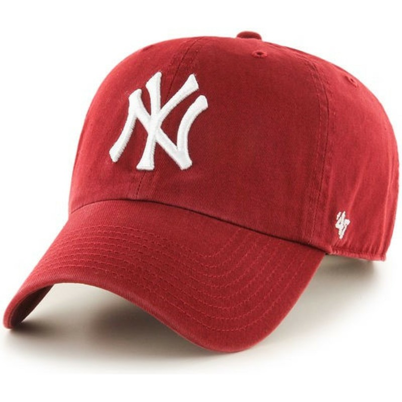 casquette-courbee-rouge-fonce-new-york-yankees-mlb-clean-up-47-brand