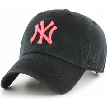 47 Brand Curved Brim Pinkes Logo New York Yankees MLB Clean Up Cap schwarz