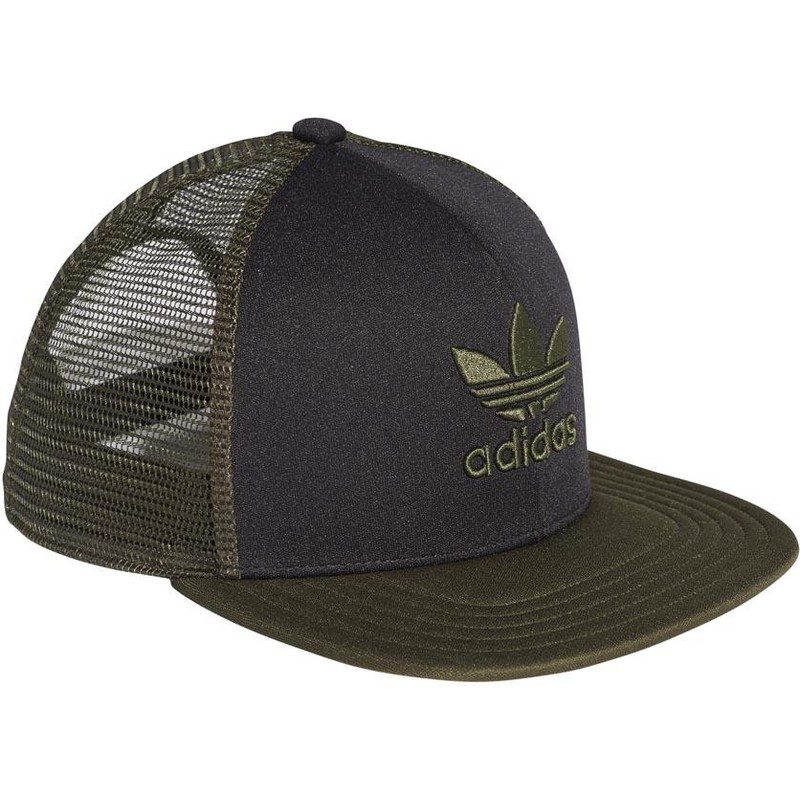 Cappellino trucker nero e verde con logo verde Trefoil Heritage di Adidas:  Caphunters.ch