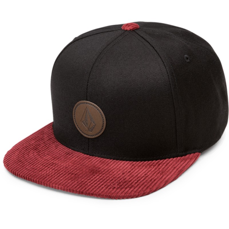 casquette-plate-noire-snapback-avec-visiere-rouge-quarter-fabric-cabernet-volcom