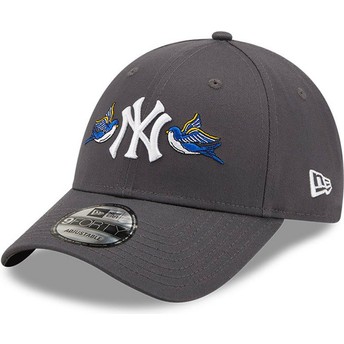 Casquette courbée grise ajustable 9FORTY Rose Swallow Bird New York Yankees MLB New Era