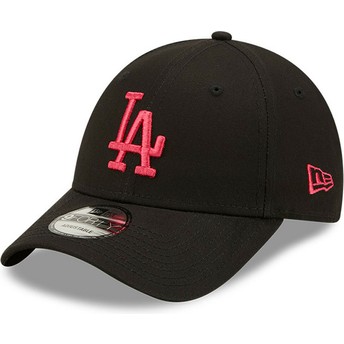 New Era Curved Brim Pink Logo 9FORTY League Essential Los Angeles Dodgers MLB Black Adjustable Cap