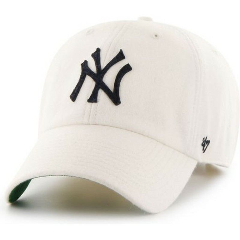 47-brand-curved-brim-schwarze-logo-creme-new-york-yankees-mlb-clean-up-cap-weiss